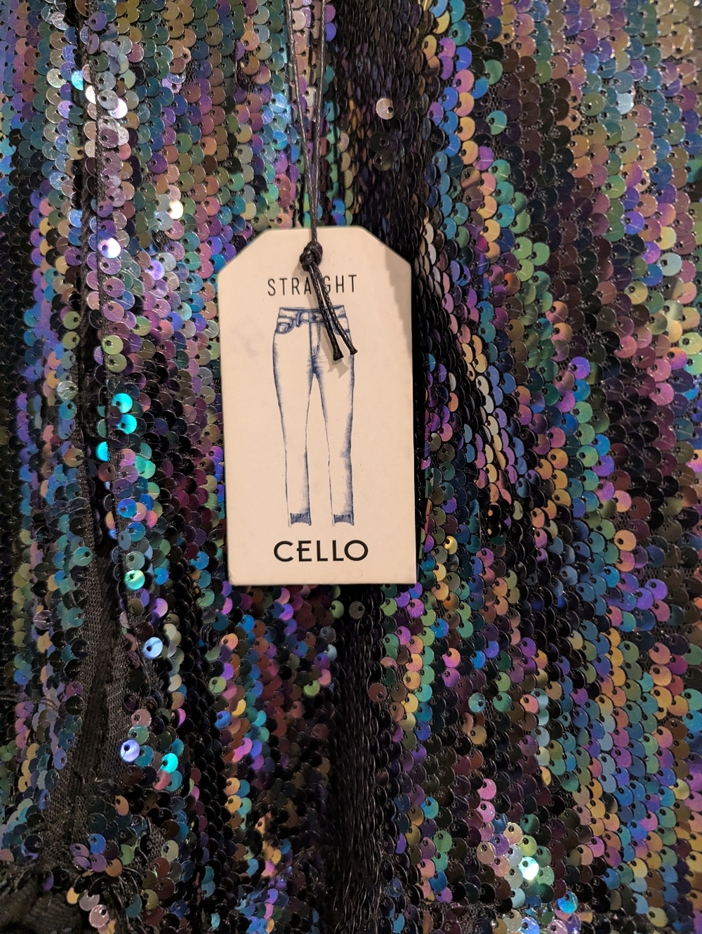 Cello Black Jeans with Iridescent Blue-Purple Sequin Panels NWT - Picture 2 of 6